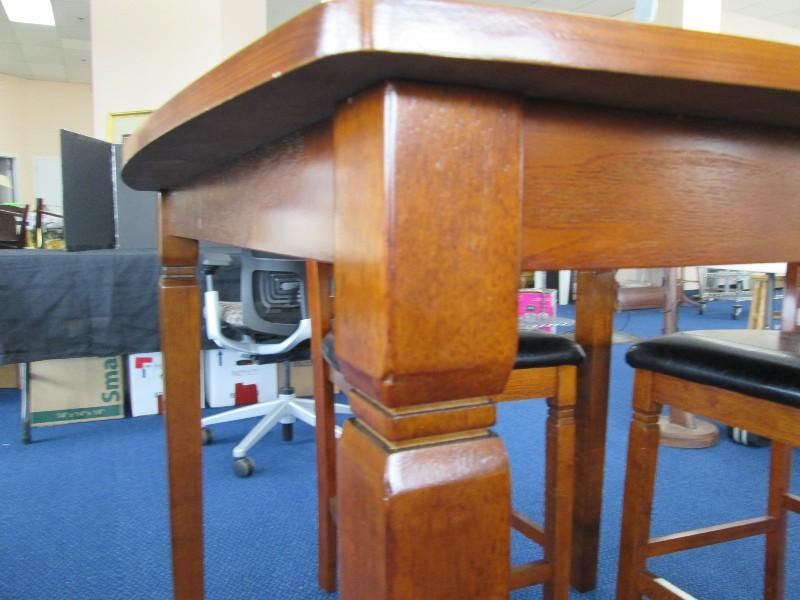 Tall Dark Wooden Table Square Top Narrow Legs w/ 4 Tall Matching Chairs