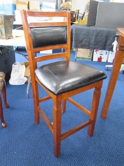 Tall Dark Wooden Table Square Top Narrow Legs w/ 4 Tall Matching Chairs