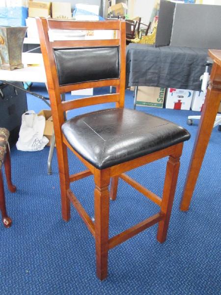 Tall Dark Wooden Table Square Top Narrow Legs w/ 4 Tall Matching Chairs