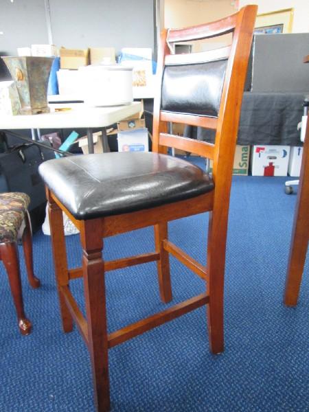 Tall Dark Wooden Table Square Top Narrow Legs w/ 4 Tall Matching Chairs