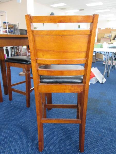 Tall Dark Wooden Table Square Top Narrow Legs w/ 4 Tall Matching Chairs