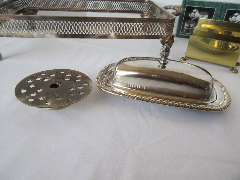 Lot - Silverplate Holloware Covered Butter Dish w/ Glass Insert, Footed Server