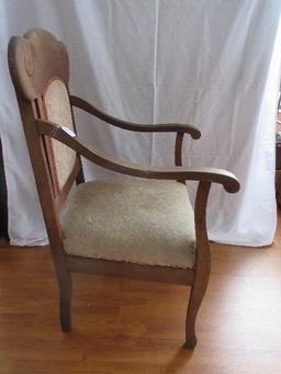 Parlor Arm Chair w/ Carved Scrolled Foliage & Upholstered Back/Seat