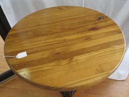 Pub Table Pine Round 24" D Top on Black Pedestal Metal Base