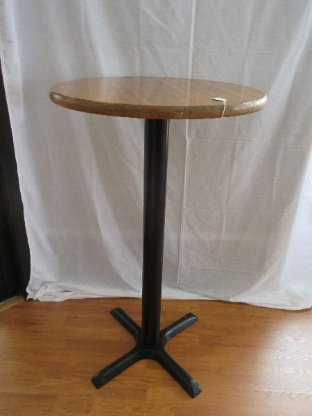 Pub Table Pine Round 24" D Top on Black Pedestal Metal Base