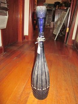 Vintage Rossiui Genuine Empoli Glass Italy Tall Glass Hobnail Base, Ribbed Body