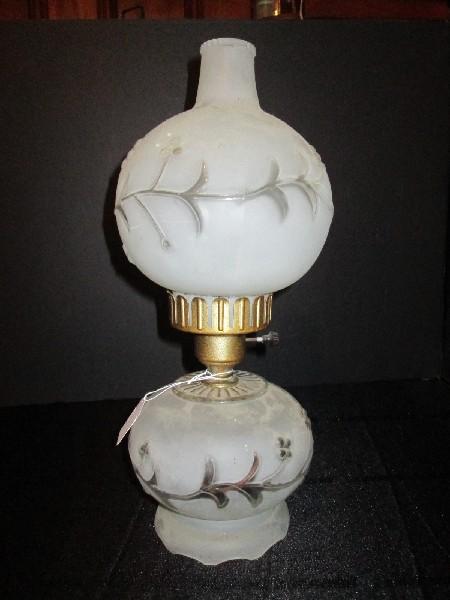 Vintage Night Lamp Globe Base/Shade to Narrow Top Converted to Electric Frosted Shade