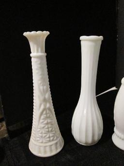 Milk Glass Lot - Bud Vase Diamond/Cross Cut Design/Motif