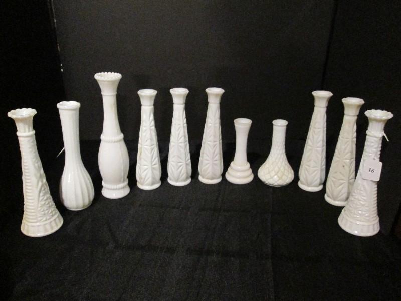 Milk Glass Lot - Bud Vase Diamond/Cross Cut Design/Motif