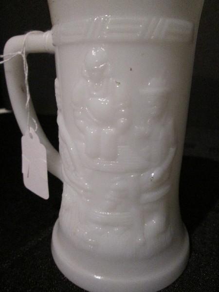 Milk Glass Stein Vintage w/ Beer Garden Scene