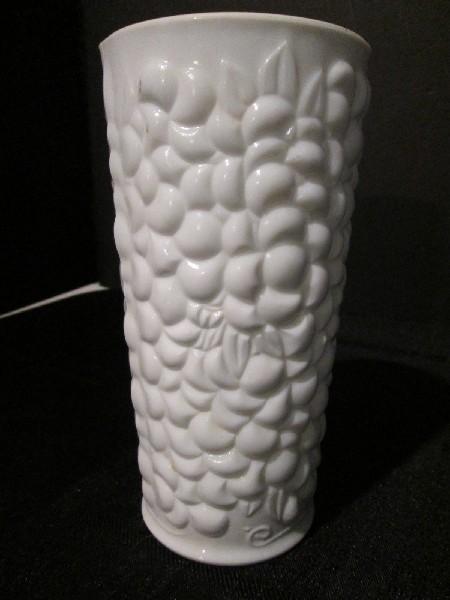 Tall Milk Glass Vase Berry/Grape Design