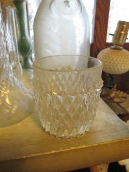 Clear Glass Lot - 2 Vases, 1 Vintage Milk Jar, Bud Vases, Etc.