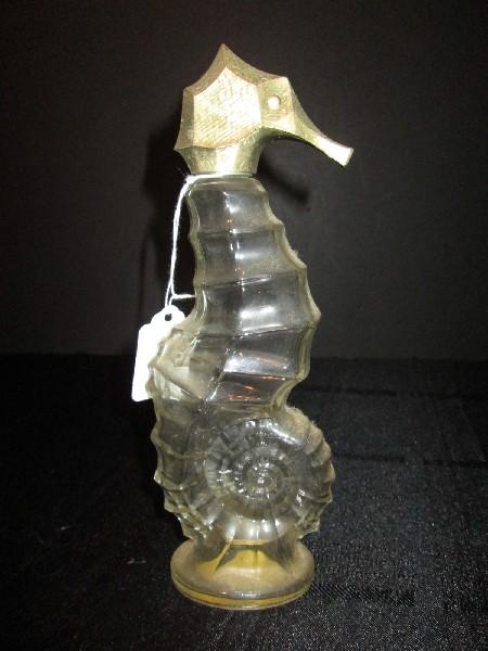 Tall Vintage Seahorse Design Clear Glass Avon Bottle