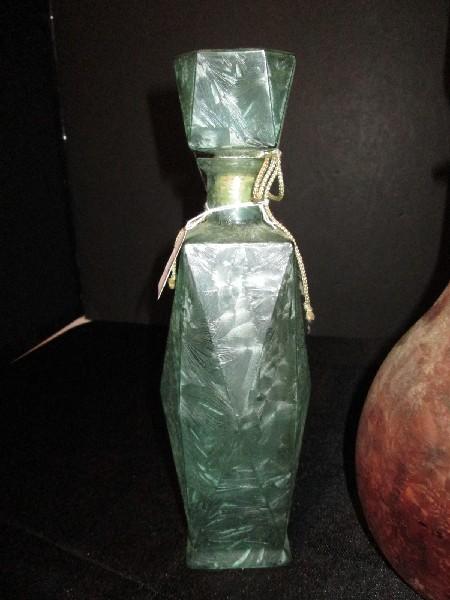 Lot - Green Glass Print Tall Bottle w/ Lid & Wide Body/Narrow Neck Bottle w/ Lid