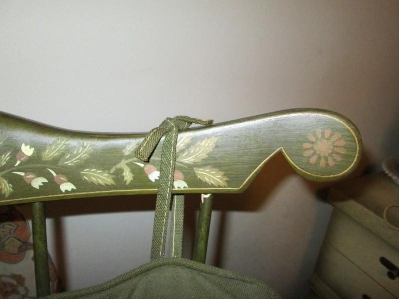 Vintage Wooden Rocker Slat Back Curved/Scroll Arms, Arch Back, Floral Motif, Spindle Sides