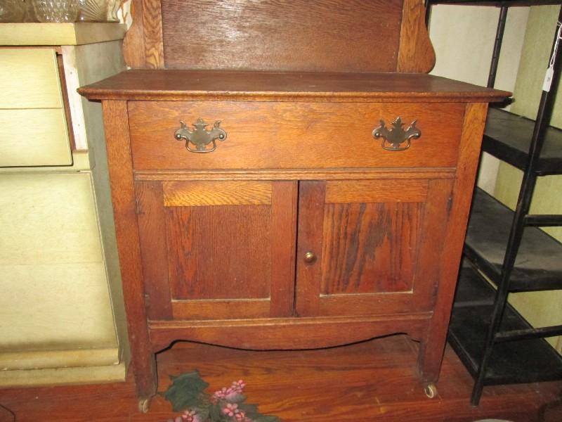 Vintage Wooden Washboard Raised Square Mirror, Towel Rack, 1 Drawer w/ 2 Doors