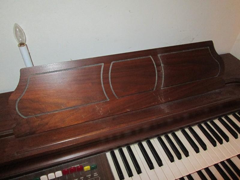 Vintage Wooden Player Organ Yamaha Fabric Lower Half w/ Bench w/ Open Top Storage