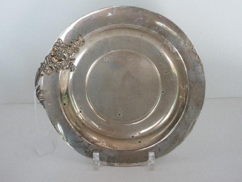 Lunt Silversmiths Sterling Shallow Dish w/ Wild Roses Spray Accent