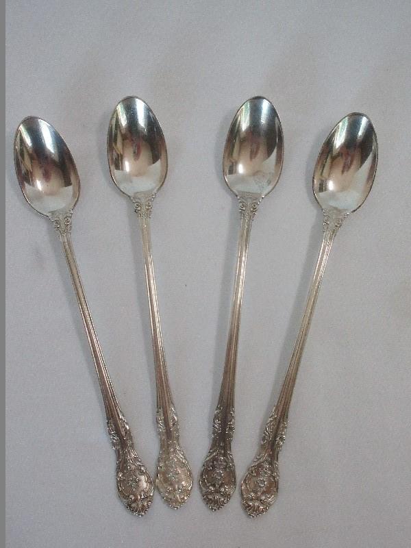 4 Gorham Sterling King Edwards Pattern Silver Flatware Iced Tea 7 1/2" Spoons