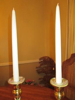 Pair - Spindle Design Tall Candle Sticks Rope Trim