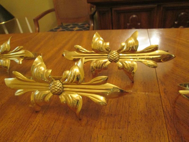 6 Brass Floral Design Curtain Holders