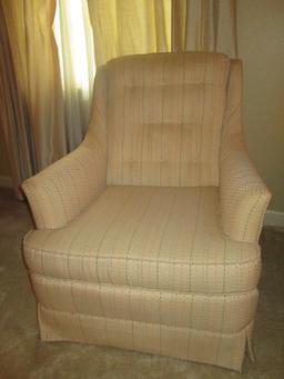 Sherrill Furniture Pair - Tan/Green/Red Stripe Arm Chairs, Pin Back Cushion