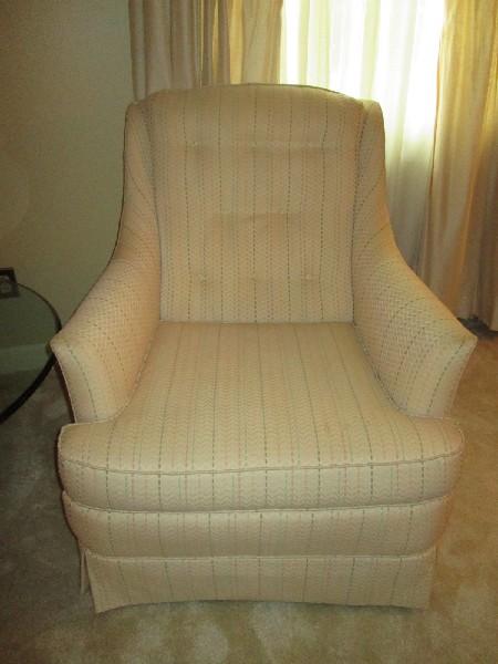 Sherrill Furniture Pair - Tan/Green/Red Stripe Arm Chairs, Pin Back Cushion