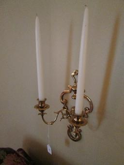 Pair - Wall Mounted Twin Arm Candle Sconces Curled Motif Design