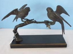 S.F. Bay Trading Co. Bronze Sculpture Pair Perched Sparrows Statuette on Lacquer Base