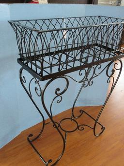 2 Piece - Black Wrought Iron Planter Box on Scroll Work Design Base