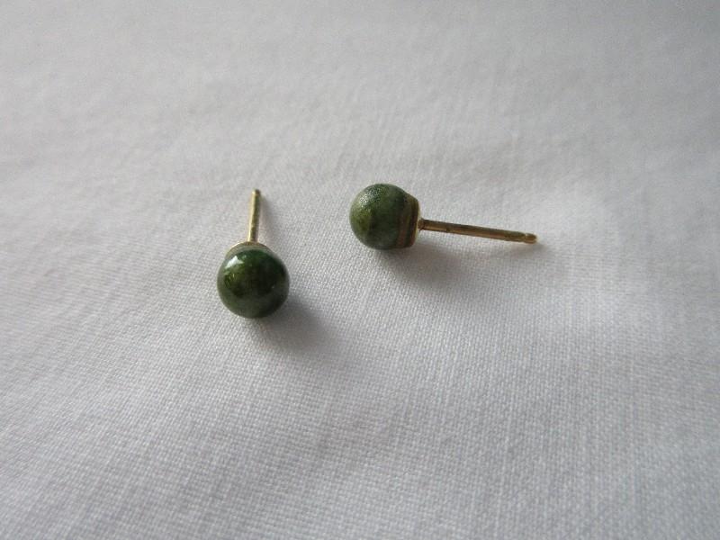 Pair 14k Post Jade Sphere Pierced Earrings