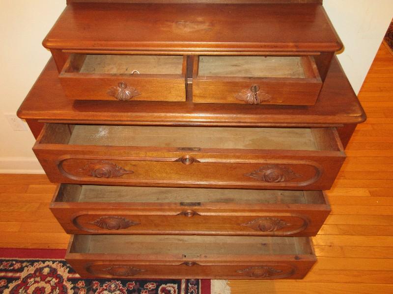 Antique Walnut Victorian Era 3 Drawer Dresser w/ Glove Boxes