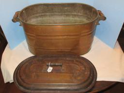 Antique Copper Boiler Moonshine Still/Wash Tub w/ Lid & Wooden Handles