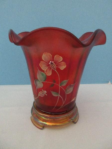 Scarce Fenton Art Glass 100th Anniversary Founders Ruby Stretch Glass Vase w/ Base