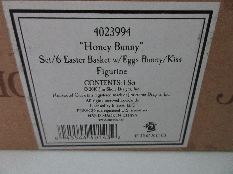 Adorable Jim Shore "Honey Bunny" Set Easter Basket Bunny Kiss w/ 5 Egg Furnie