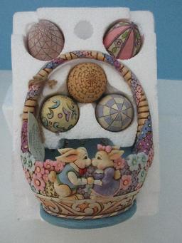 Adorable Jim Shore "Honey Bunny" Set Easter Basket Bunny Kiss w/ 5 Egg Furnie