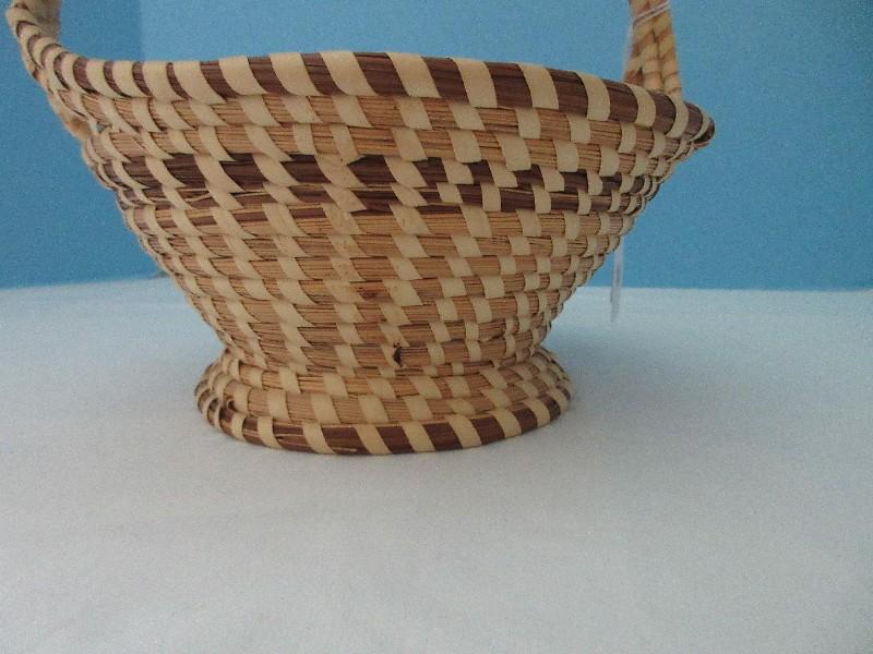 Low Country Gullah Sweetgrass Footed Basket w/ Double Handle Timeless Traditional Design