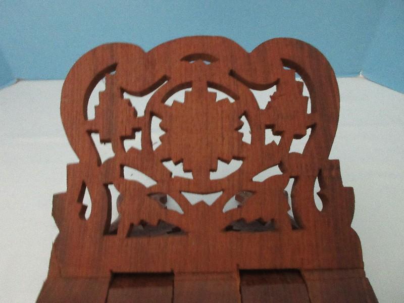 Carved Teak Wood Folding Book Stand Foliage & Medallion Design