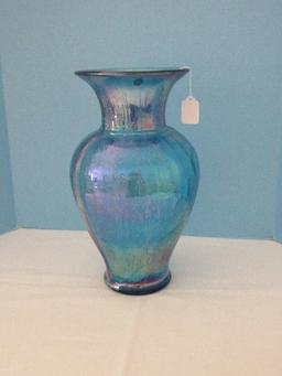 Stunning Fenton Art Glass Original Formula Blue Carnival Glass Collection Flared Rim Vase