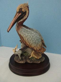 Andrea Fine Porcelain Collectors Series "Brown Pelican" Statuette w/ Wood Display Base