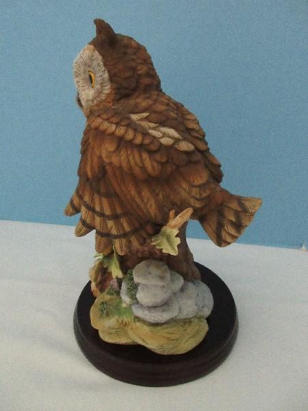 Large Andrea Fine Porcelain Collectors Series "Owl" Statuette w/ Wood Display Base
