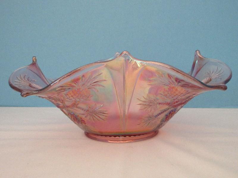 Fenton Dusty Rose Carnival Glass Pineapple Pattern Console Bowl
