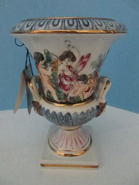 Rare R. Capodimonte Urn w/ Relief Cherubs & Foliate Design on Plinth base w/ Tag