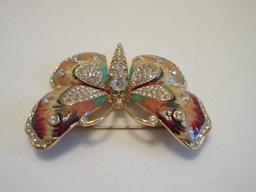 Kenneth Jay Lane Enamel & Crystal Butterfly Pave Brooch w/ Red Pouch & Box