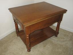 Pair - Maple Heirloom Colonial End Tables w/ Dovetailed Drawer & Base Shelf