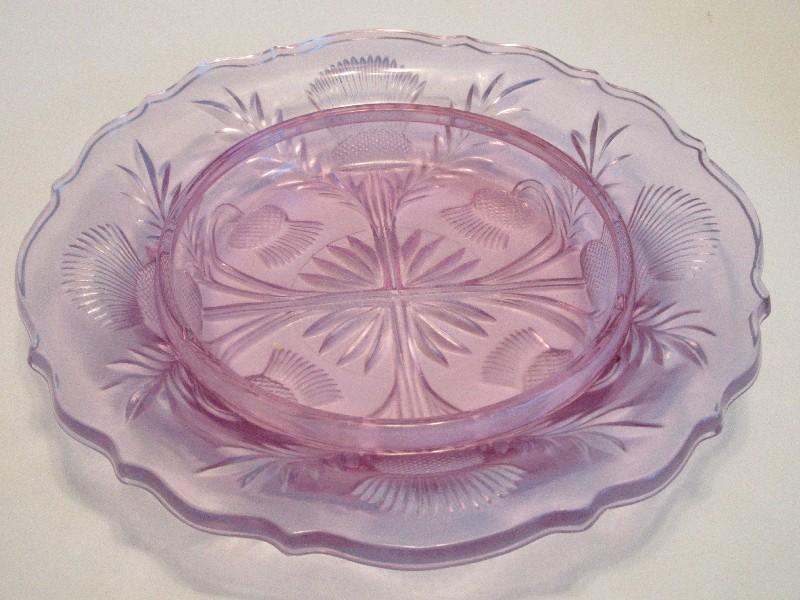 Mosser Glass Inverted Thistle Pattern Pink Lavender Round Dome Butter Dish