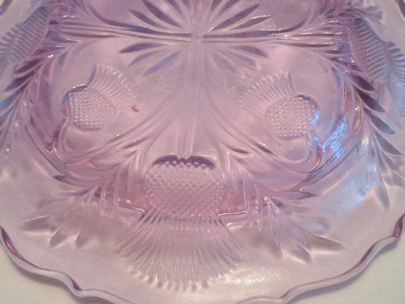 Mosser Glass Inverted Thistle Pattern Pink Lavender Round Dome Butter Dish