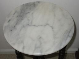 Mahogany Finish Ring Turned Marble Top Side Table/Plant Stand w/ Center Finial Accent