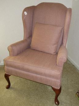 Broyhill Furniture Queen Anne Style Wing Back Chair Mauve Upholstery