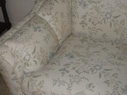 Formal Sofa w/ Curved Side & Pleated Skirt Floral Spray Upholstery